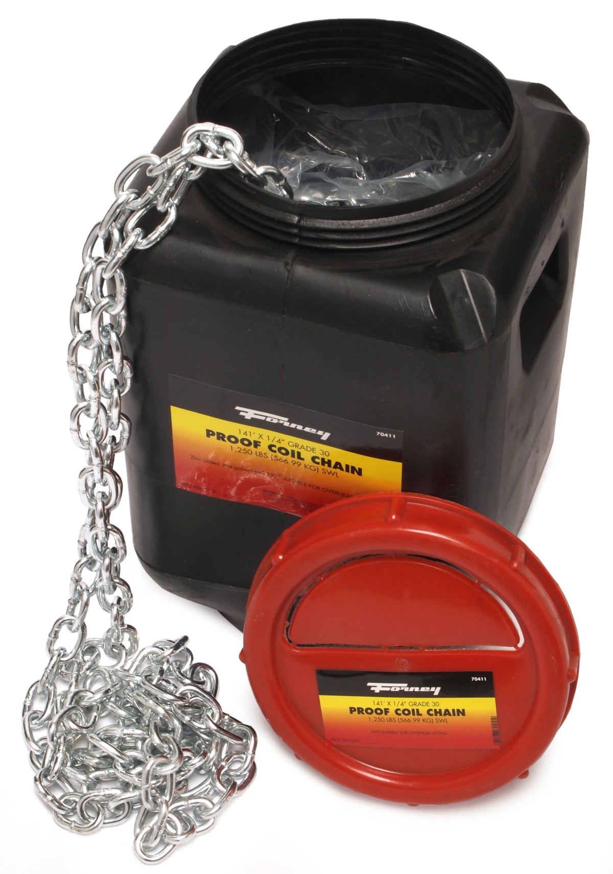 Forney 70411 Proof Coil Chain, Grade 30 Zinc Plated, 1/4-Inch-by-141-Feet