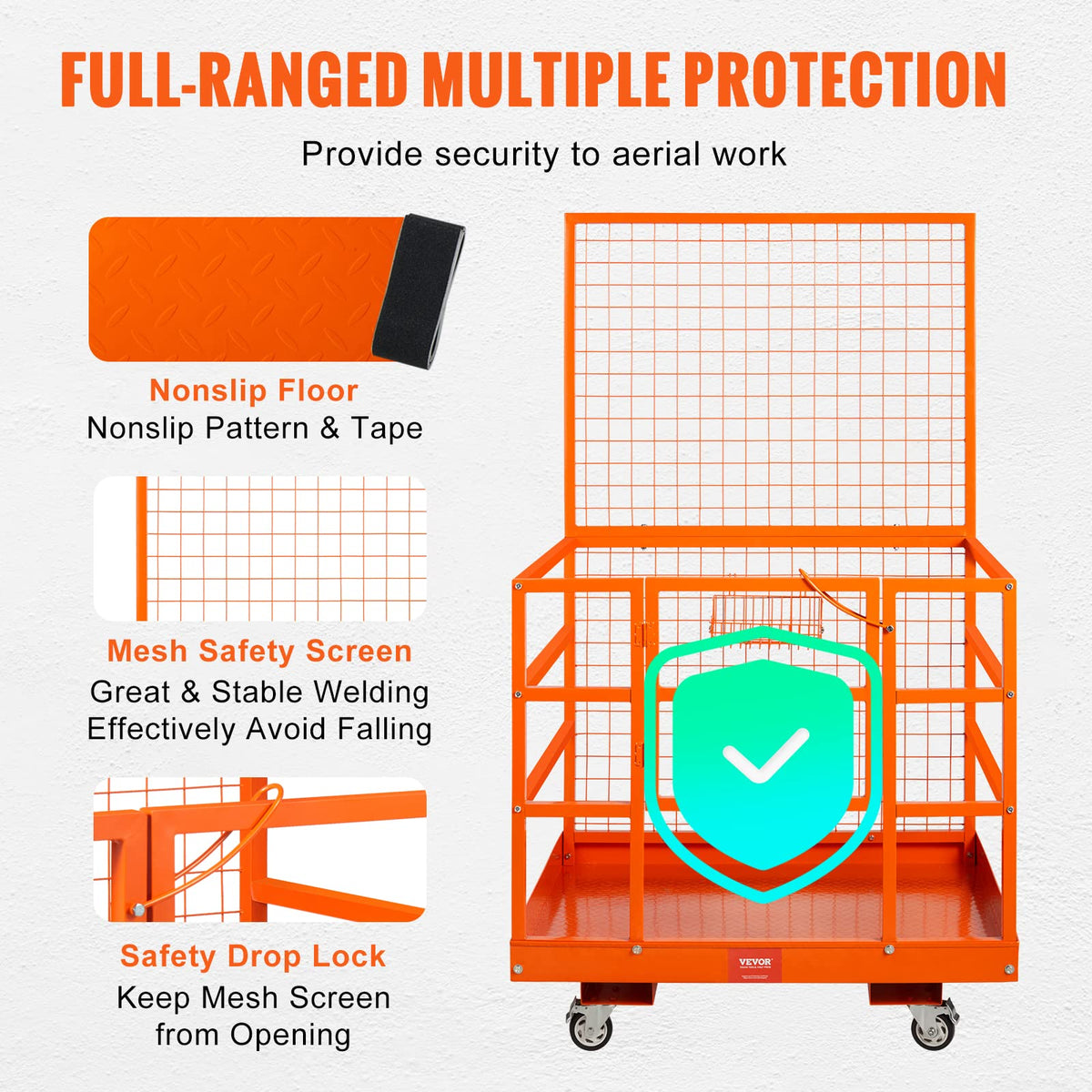 VEVOR Forklift Safety Cage, 43 x 45 Inch Forklift Man Basket with Wheels