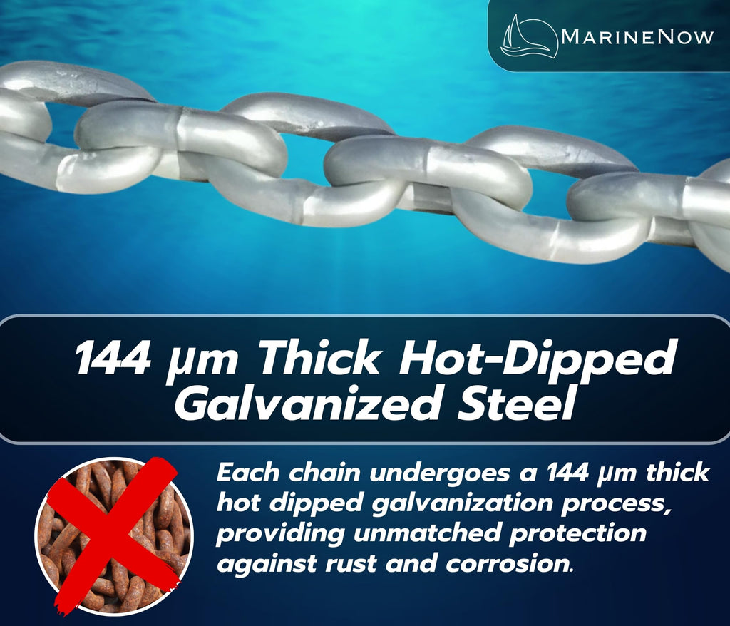 ISO G43 Anchor Chain - High Test 144 µm Micro Premium Marine Thick Hot Dipped Galvanized NACM-Grade Anchor Chain (Choose Size and Length)