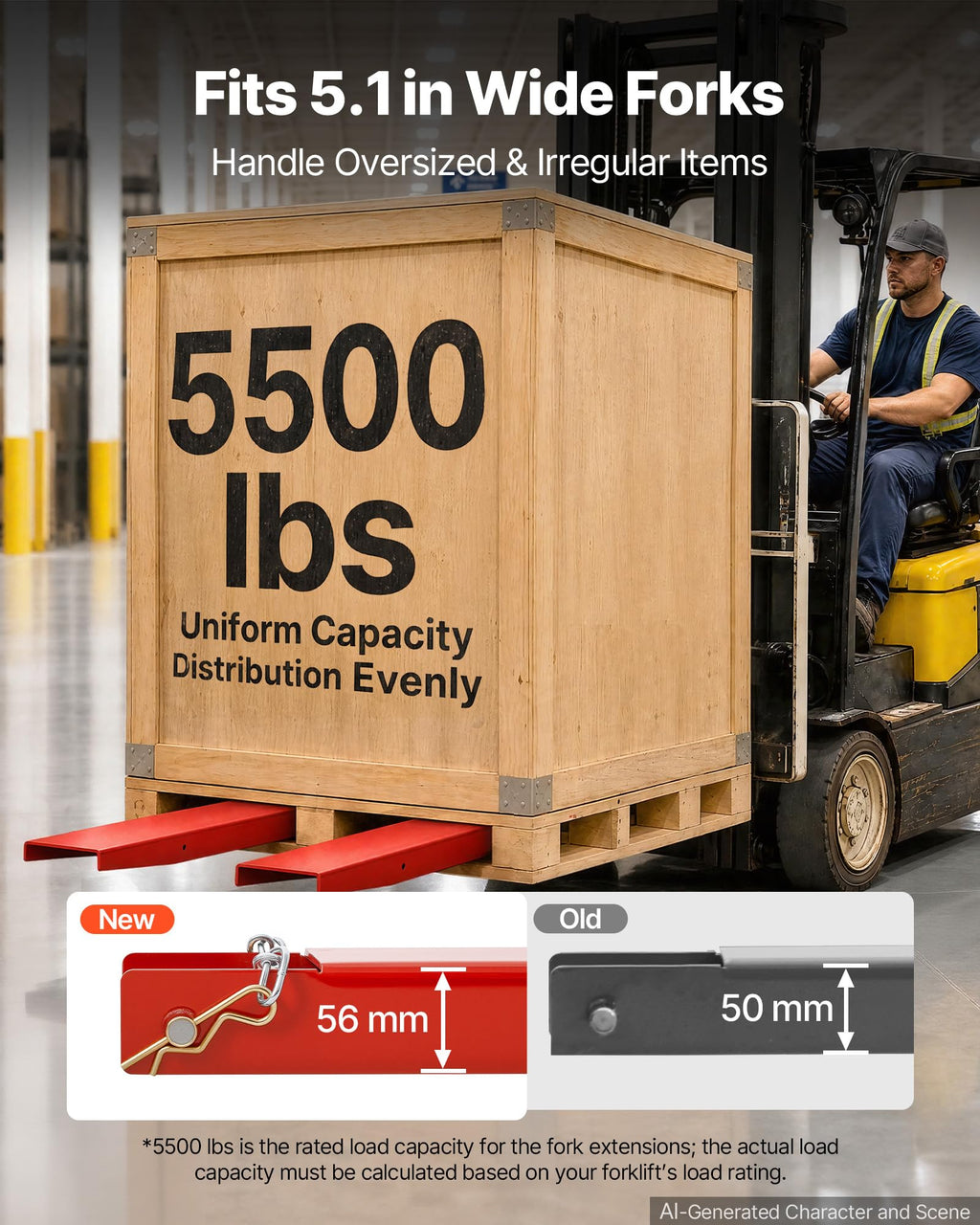 VEVOR Forklift Extensions 96 x 5.5 in, 5500 lbs Load Capacity & Bottom Lock