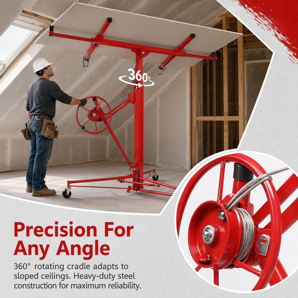 16 ft Drywall Lift Panel Rolling Hoist Jack Lifter for Sheetrock