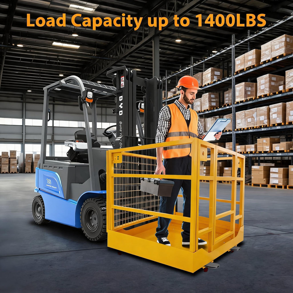 43"X45" Forklift Safety Cage, 1400 LBS Forklift Man Basket Work Platform