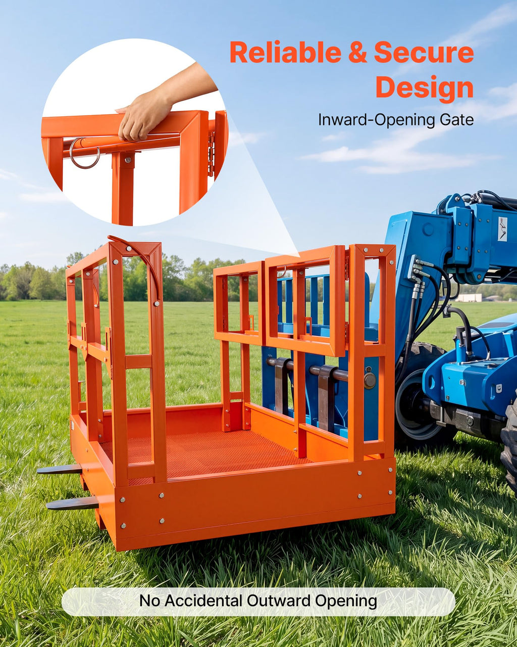 VEVOR Mesh Telehandler Work Platform, 48 x 73.9 Inch, Man Safety Basket, 2000 lbs Capacity, Forklift Telehandler Attachment, Safety Cage, Heavy Duty Carbon Steel, for Most Aerial Jobs Lifting Loader