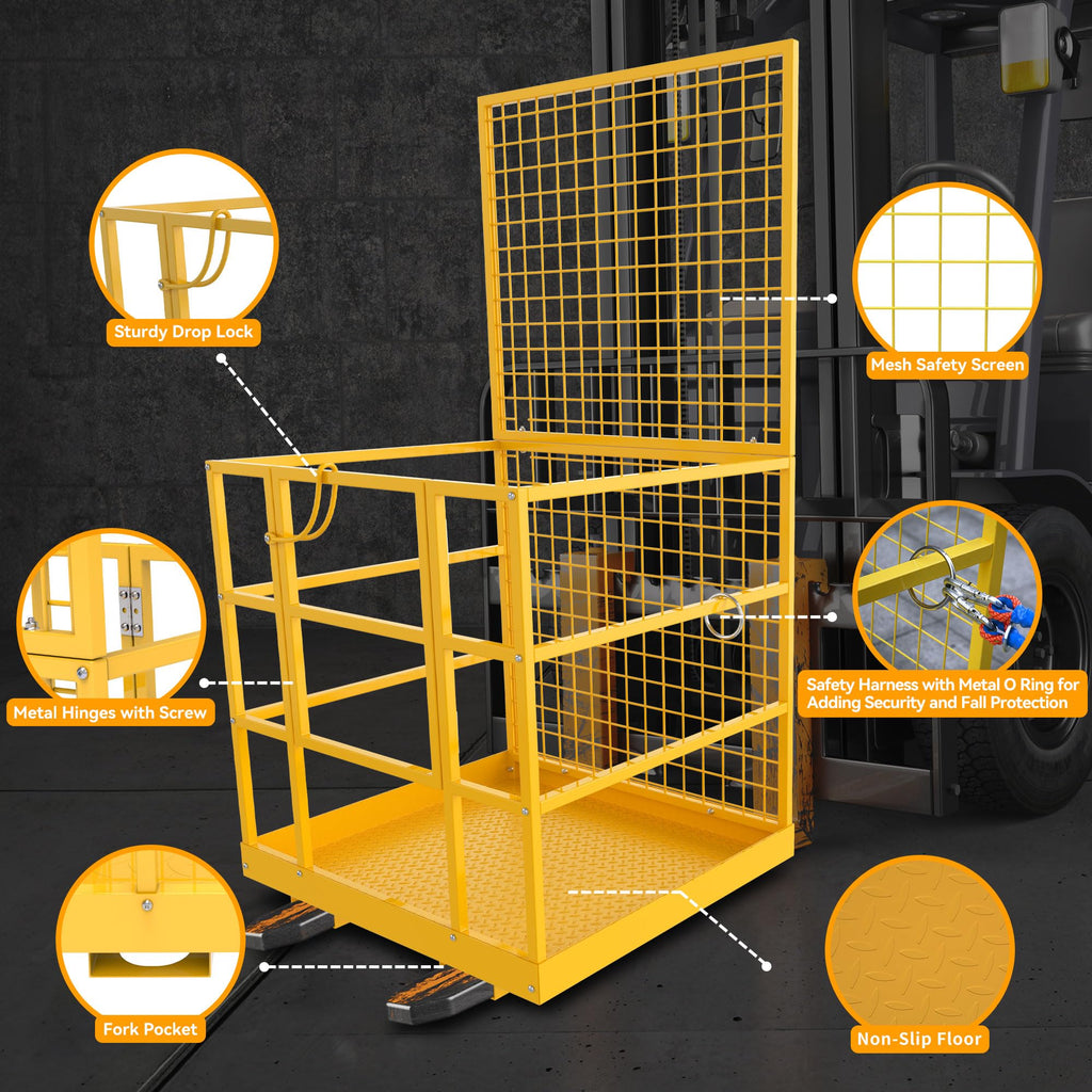 Forklift Safety Cage, 43"x45" Forklift Man Basket,1300lbs Capacity Forklift Work Platform, Forklift Aerial Platform 2-Man Collapsible Lift Basket for Lifting Loader