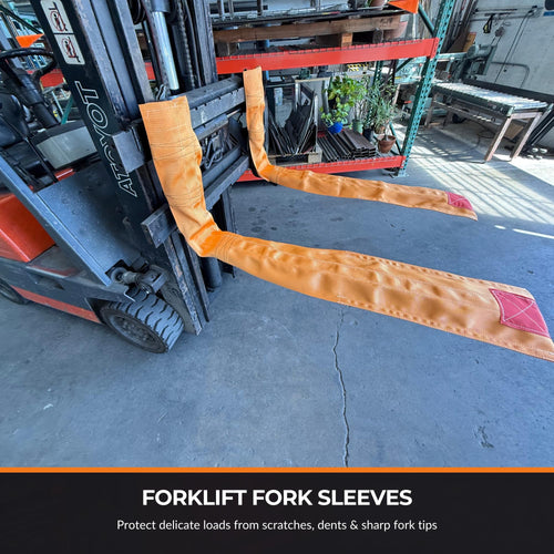 "Fork Tender" Forklift Fork Covers for Delicate Load Handling, Heavy Duty Hi Vis Nylon Protective Sleeve, Fits Forks 3"-6" Wide (42"-48" Long Forks)