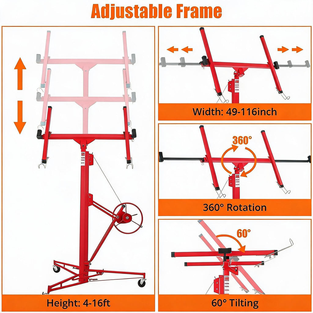 16FT Drywall Lift Panel Hoist, 150 lb Capacity