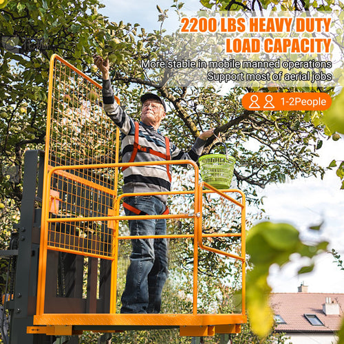 45" x 43" Forklift Safety Cage & Man Basket,200 lbs Capacity Heavy Duty Steel Work Platform with Wheels, Safety Harness Kit & Foldable Design,Perfect for Aerial Work