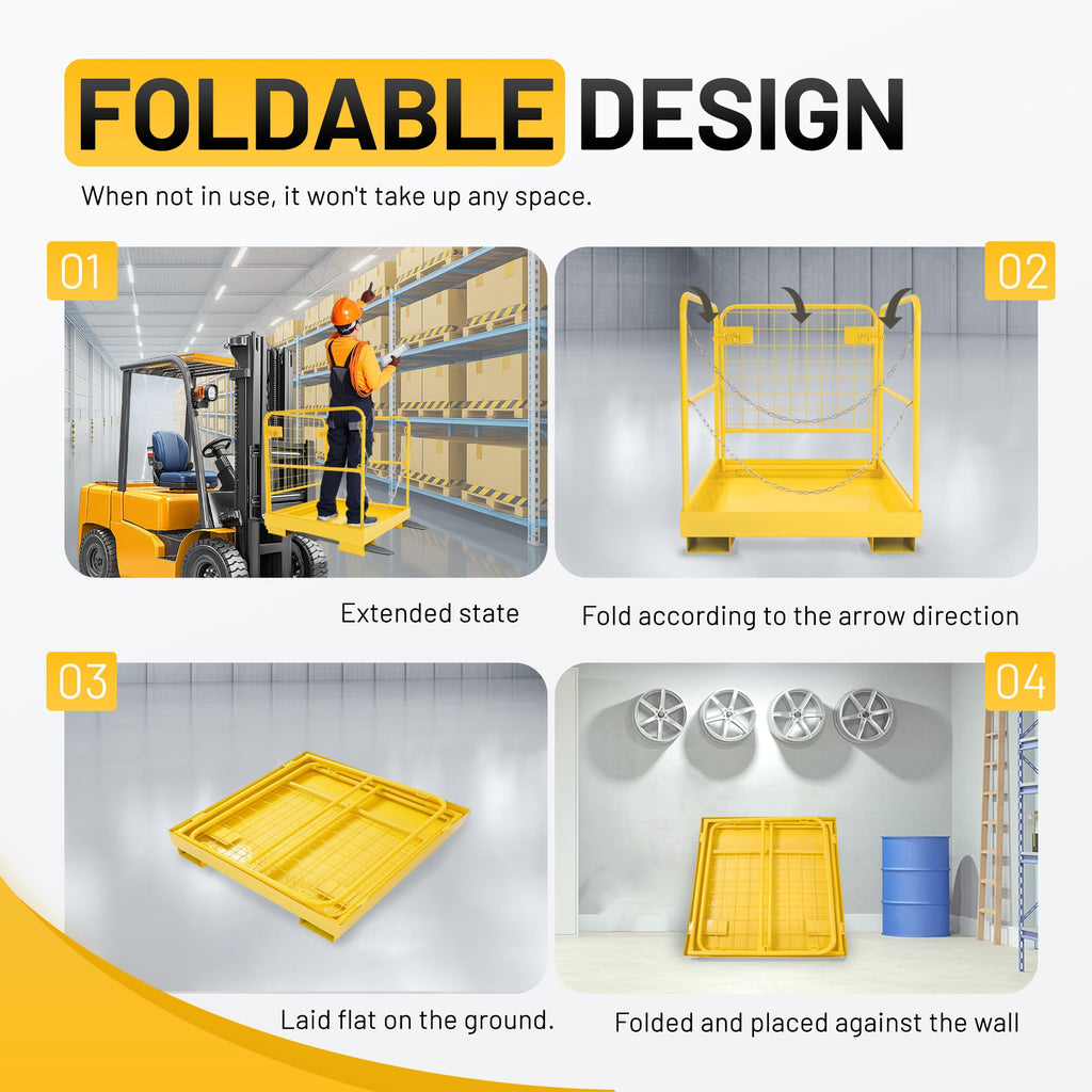 KUAFU Heavy Duty Steel Forklift Safety Cage - 36x36 Foldable Work Platform, 1200 LBS Load Capacity