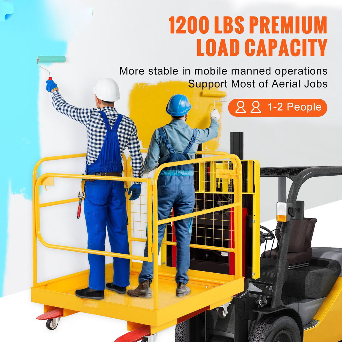 Foldable Forklift Safety Cage, 36"X36" Forklift Man Basket for 2 People, Heavy Duty Forklifts Cage 1200 LBS Capacity for Aerial Work, Lockable Swivel Wheels, Drain Hole & Device Chain