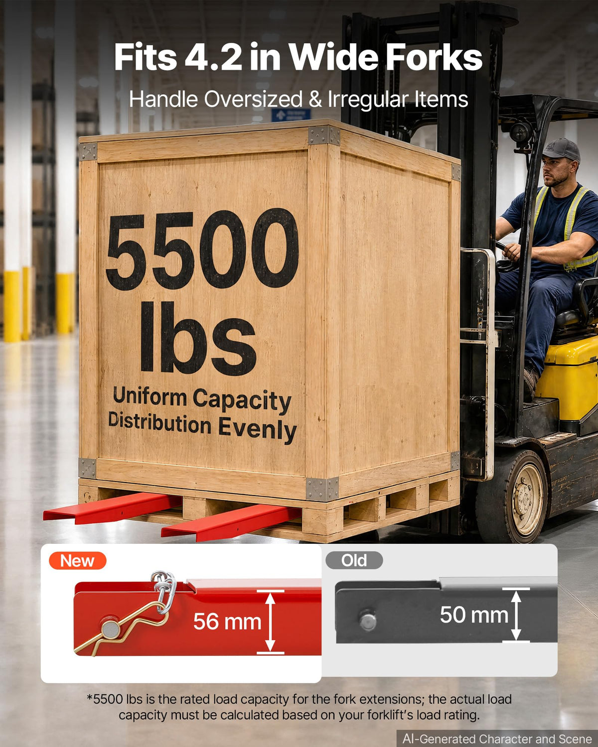 VEVOR Forklift Extensions 96 x 4.5 in, 5500 lbs Load Capacity & Bottom Lock