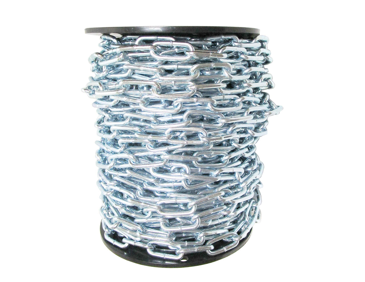 Straight Link Coil Chain Zinc Plated Silver 2/0 125 FT Reel General Purpose | Contractor | Rigging 520 lbs