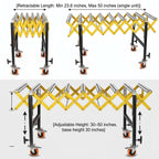 Roller Stand for Table Saw, Adjustable Conveyor with 9 Rollers. Length 23.6-50 in, Height 30-50 in. 660 Lbs Capacity. Tilt 30-50°. Built-in Hooks to Connect Multiple Units. for Woodworking Shops.