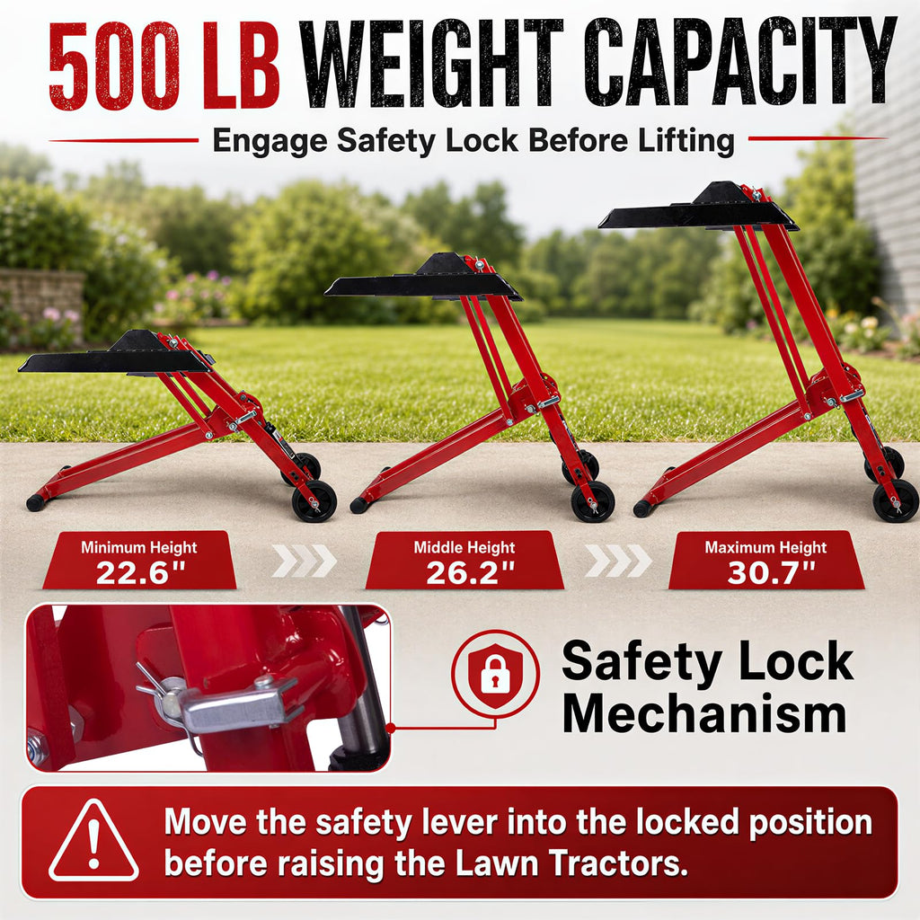 Lawn Mower Jack Lift 500-LB Carbon Steel Manual Crank Adjustable Width Tool
