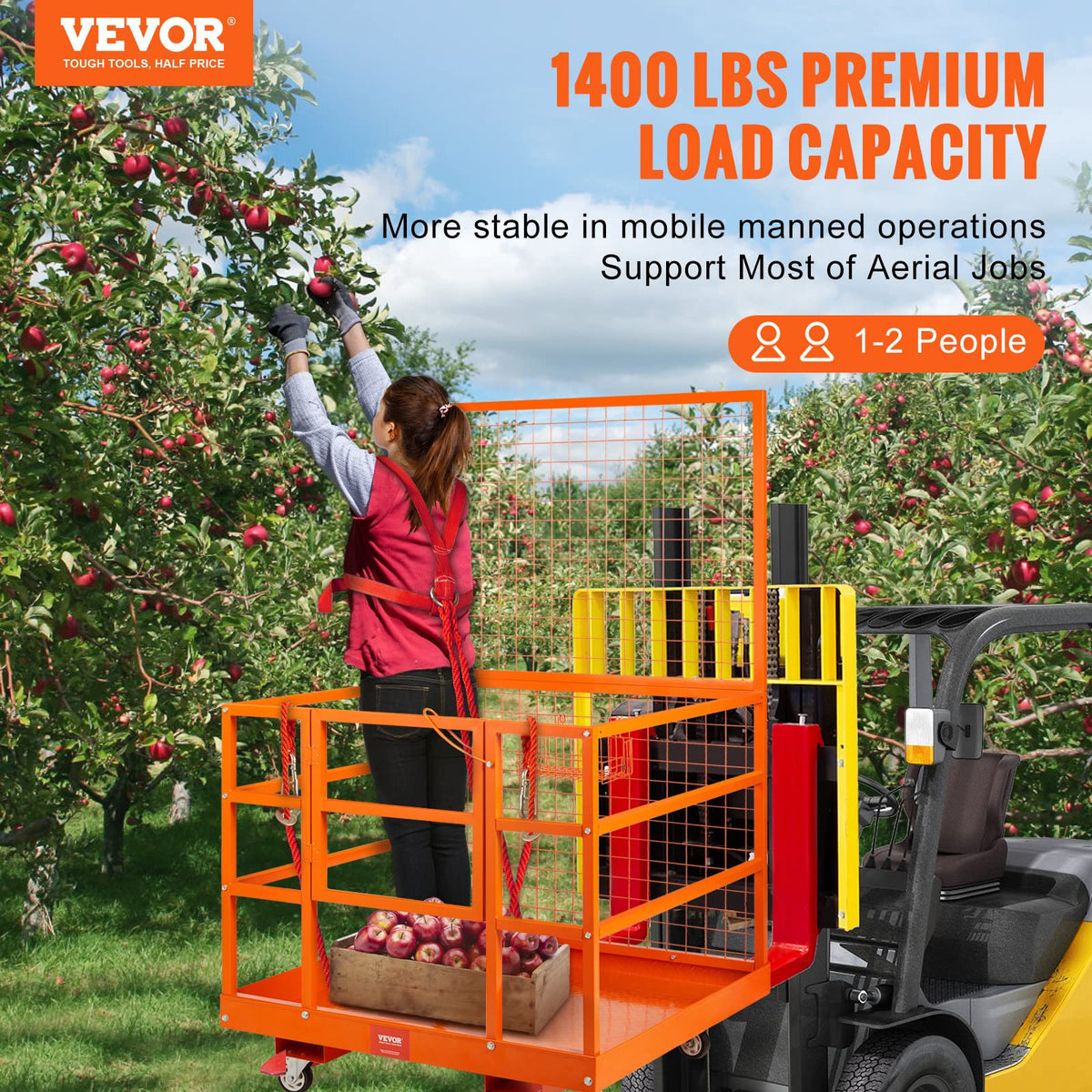 VEVOR Forklift Safety Cage, 43 x 45 Inch Forklift Man Basket with Wheels