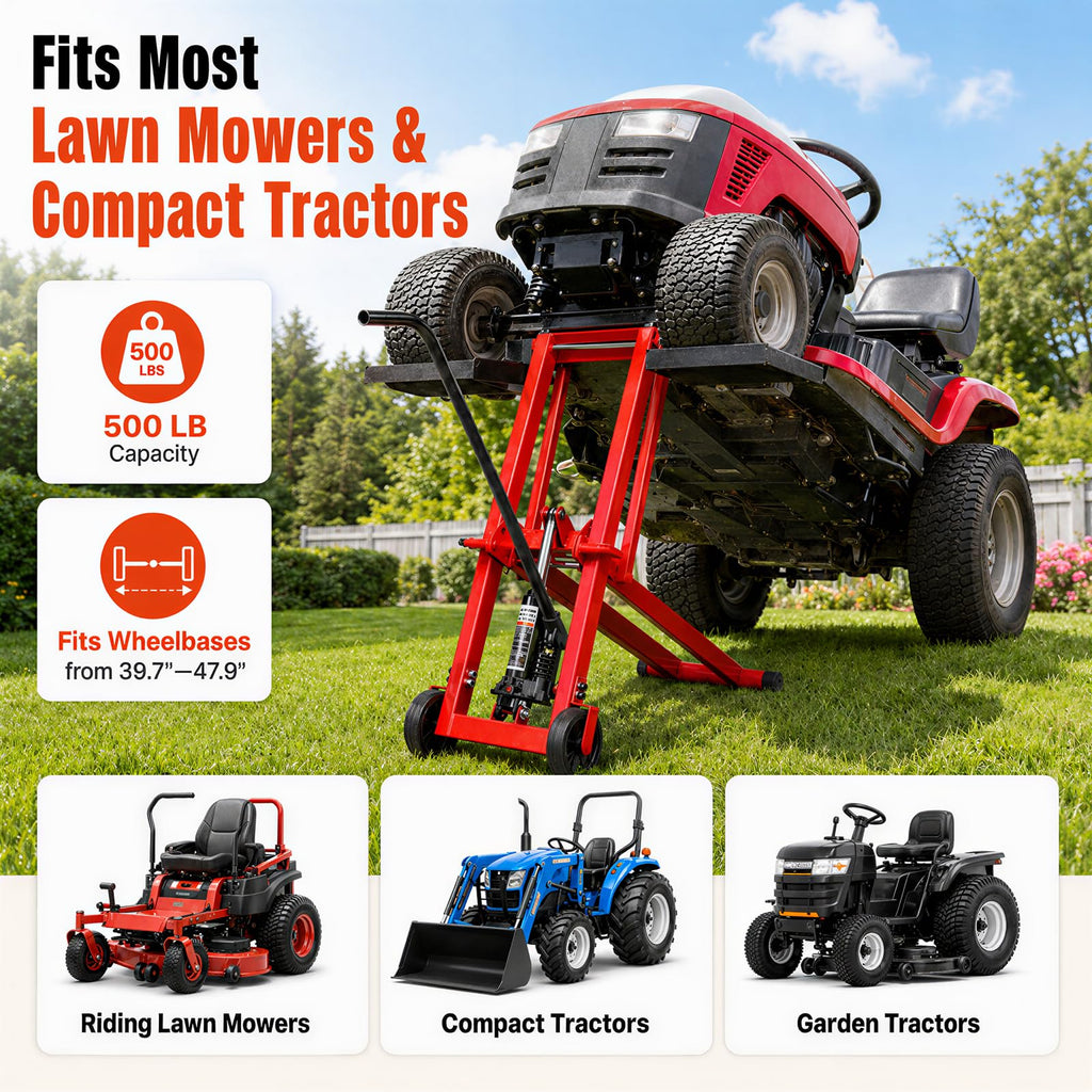 Lawn Mower Jack Lift 500-LB Carbon Steel Manual Crank Adjustable Width Tool