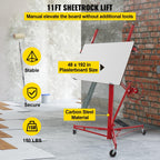 11FT Drywall Rolling Lifter with Lockable Wheels 150Lbs Capacity Heavy Duty Plasterboard Panel Tilting Hoist Jack Lifter