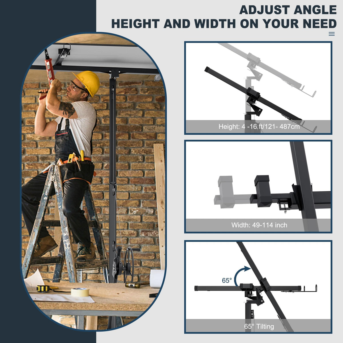 13 FT Drywall Lift, Drywall Rolling Lifter Panel, 150 LBS Load Capacity, Heavy Duty Sheetrock Hoist Panel Hoist Jack with Adjustable Telescopic Arm & Wheels, for DIY and Home Renovation
