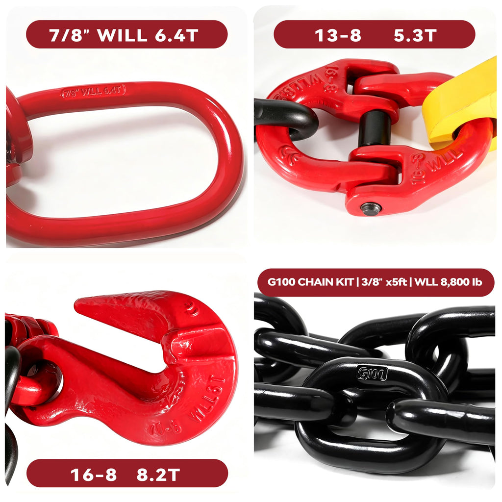 Shipping Container Lifting Chain Sling Kit, G100 8800 lb