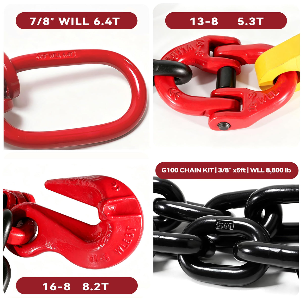 Shipping Container Lifting Chain Sling Kit, G100 8800 lb