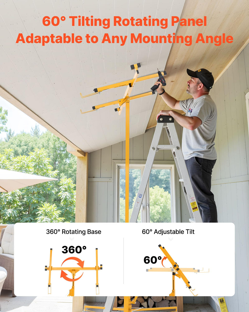 VEVOR 11ft Drywall Lift Heavy-Duty 150 lbs Mobile Sheetrock Hoist Yellow