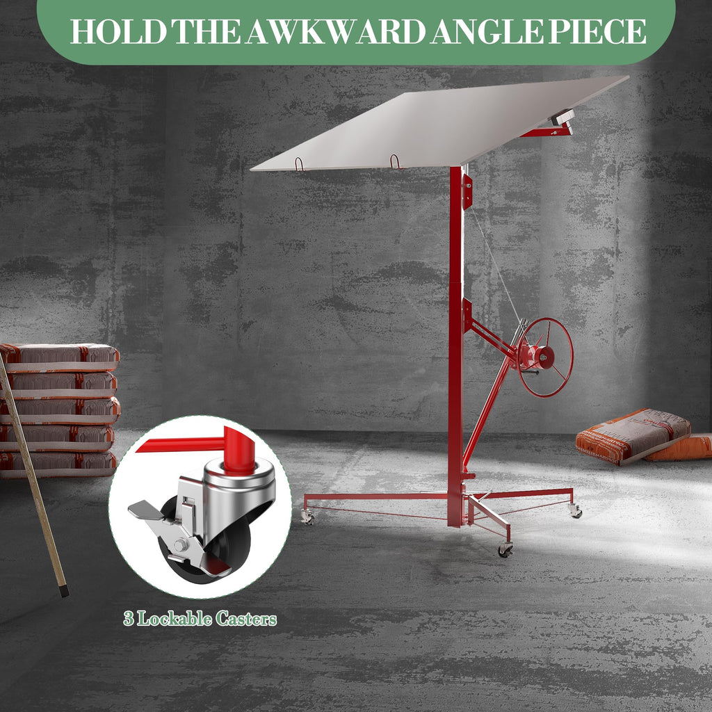 11ft Drywall Lifter Panel Hoist, 150 Lbs Load Capacity Heavy Duty Sheetrock Lift with Wheels, 360° Rotating Adjustable Drywall Jack Lift for Home Improvement, Red