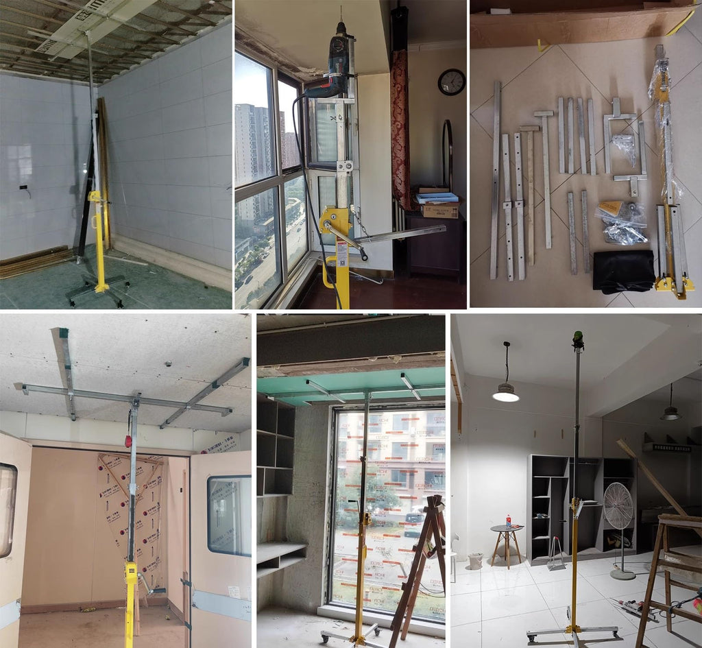 110Lb Drywall Lift with Tilt Function, Portable Panel Hoist for Ceiling Installation, Height Adjustable Up to 5Ft, Galvanized Steel Frame, Manual Chain Operation, Easy Fold Storage for Contractors