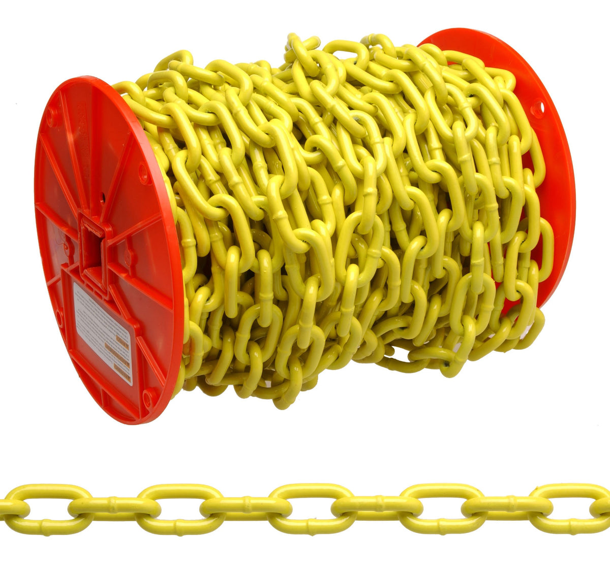 Campbell System 3 Grade 30 Low Carbon Steel Proof Coil Chain on Reel | Yellow Polycoated | 3/16" Trade | 0.21" Diameter | 100' Length| 800 lbs Load Capacity