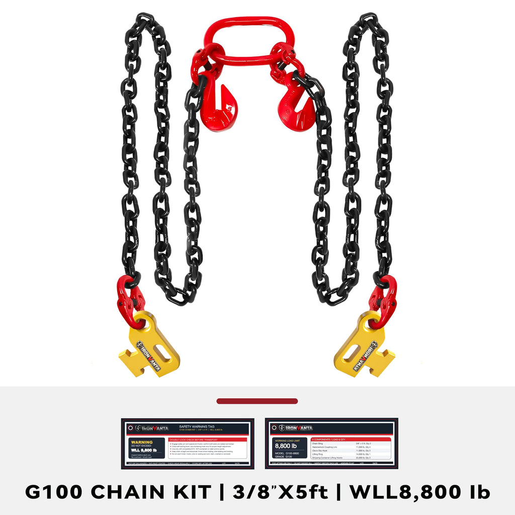 Shipping Container Lifting Chain Sling Kit, G100 8800 lb