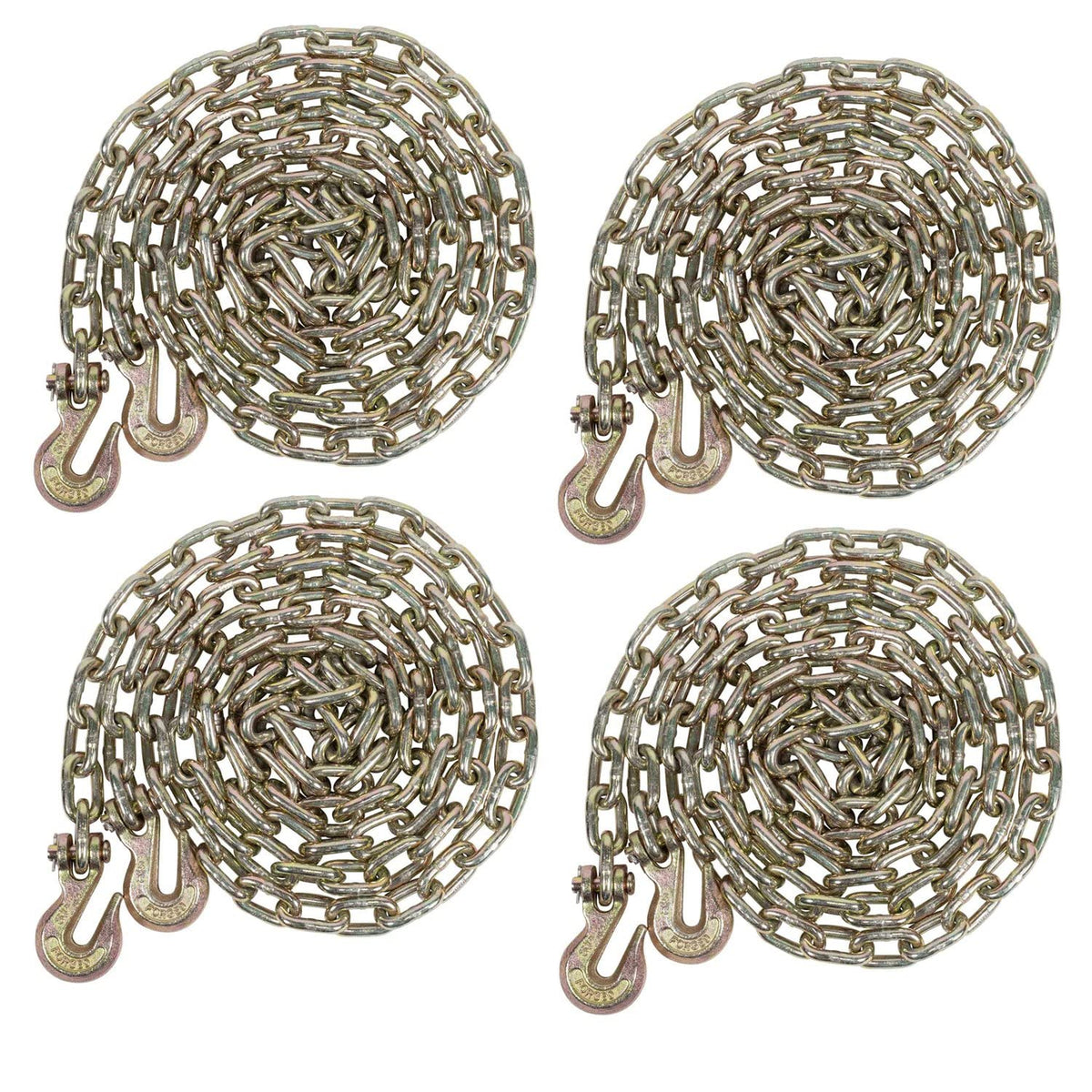 Mytee Products 4 Pack 3/8 Inch x 12 FT Grade 70 Binder Chain with Clevis Grab Hooks - G70 Transport Tow Chain - 6,600 Lbs Working Load Limit