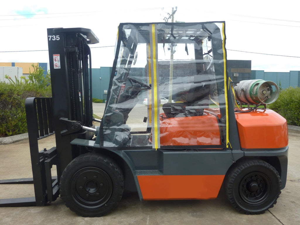 Full Forklift Cab Enclosure Cover Clear Vinyl Fits Mitsubishi Standard Size Truck Windshield Rain Canopy Cover, Waterproof Vinyl for UV Protection