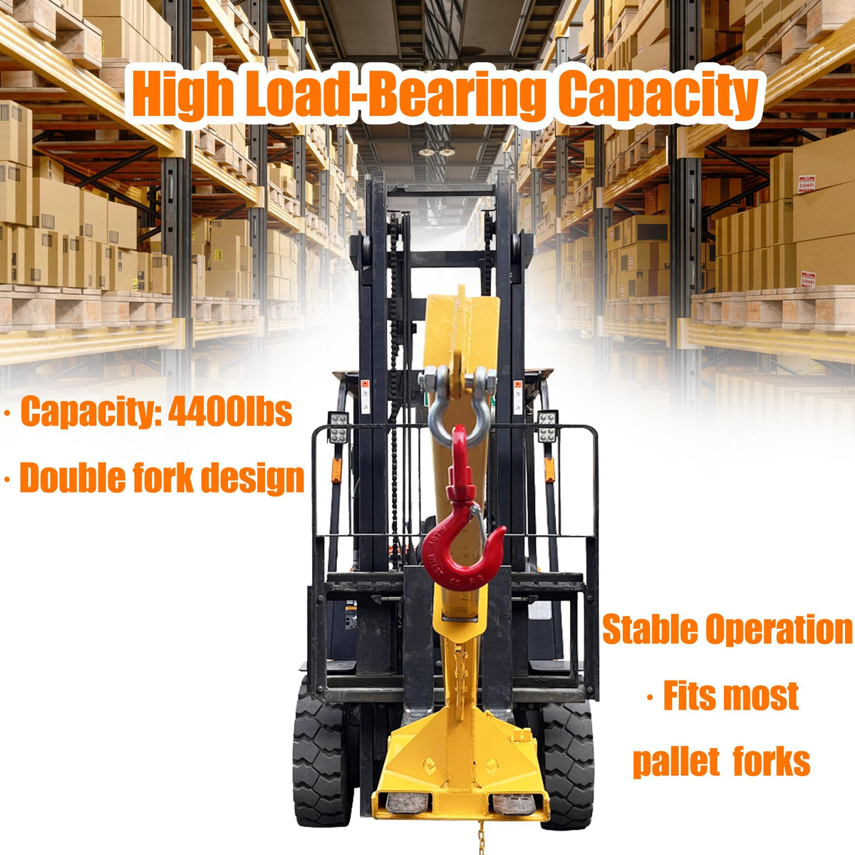 Adjustable Forklift Jib Boom Crane Forklift Mobile Crane, Fork Mounted Telescoping Crane Jib Boom for Warehouse or Factories, Adjustable Boom 63"-98", 4400 LB/ 2T Capacity