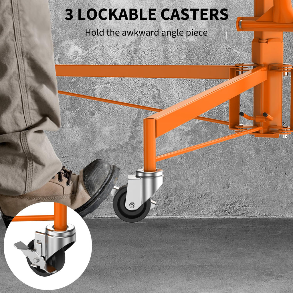 Heavy Duty 11FT Drywall Lift – 150LB Capacity, 360° Swivel & 60° Tilt, Lockable Casters, Tool-Complimentary Setup for Ceiling Installation – Orange + Black
