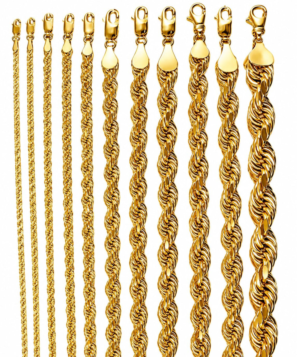 10K Yellow Gold Rope Necklace Bracelet Chain Diamond Cut 2mm-10mm 7"-30" | MADE IN ITALY
