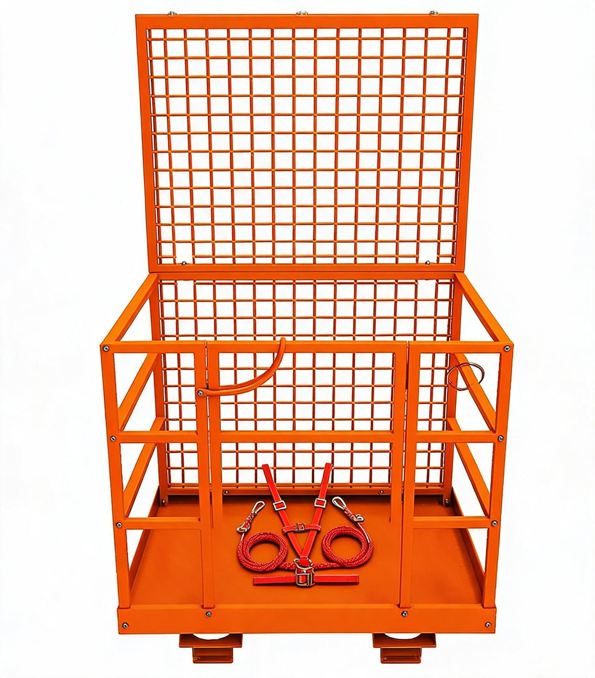 Garvee Forklift Platform Safety Cage,Work Platform for Loader,43"x45" Man Basket for Forklift,1800lbs Capacity with Safety Harness & Lock,2-Man Collapsible Lift Basket for Lifting Loader (Orange)
