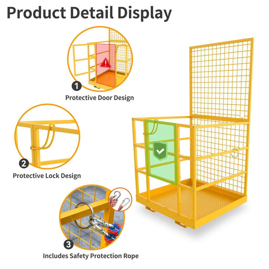 Forklift Safety Cage, 43"x45" Forklift Man Basket,1300lbs Capacity Forklift Work Platform, Forklift Aerial Platform 2-Man Collapsible Lift Basket for Lifting Loader