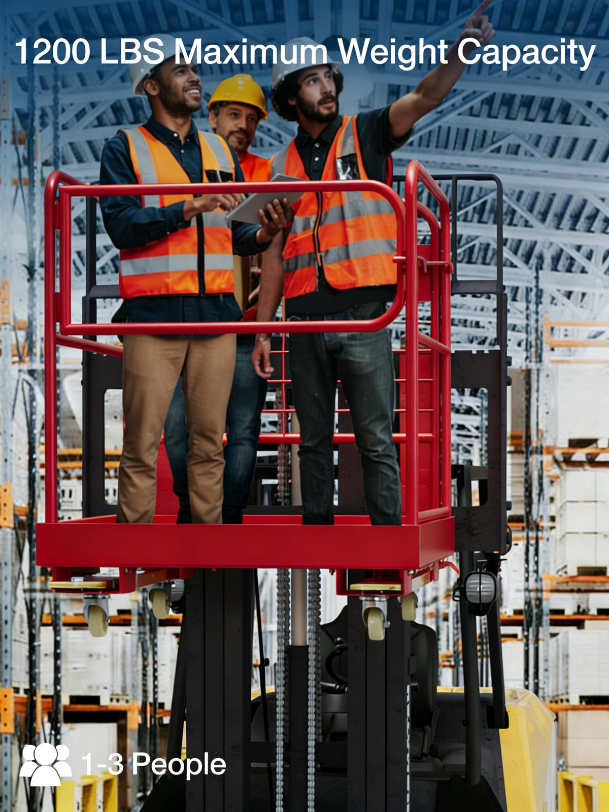 1200LBS Capacity Foldable Forklift Safety Cage with Lockable Swivel Wheels - 36"X36" Forklift Man Basket for 1-3 People with Safety Rail - Work Platform with Drain Hole