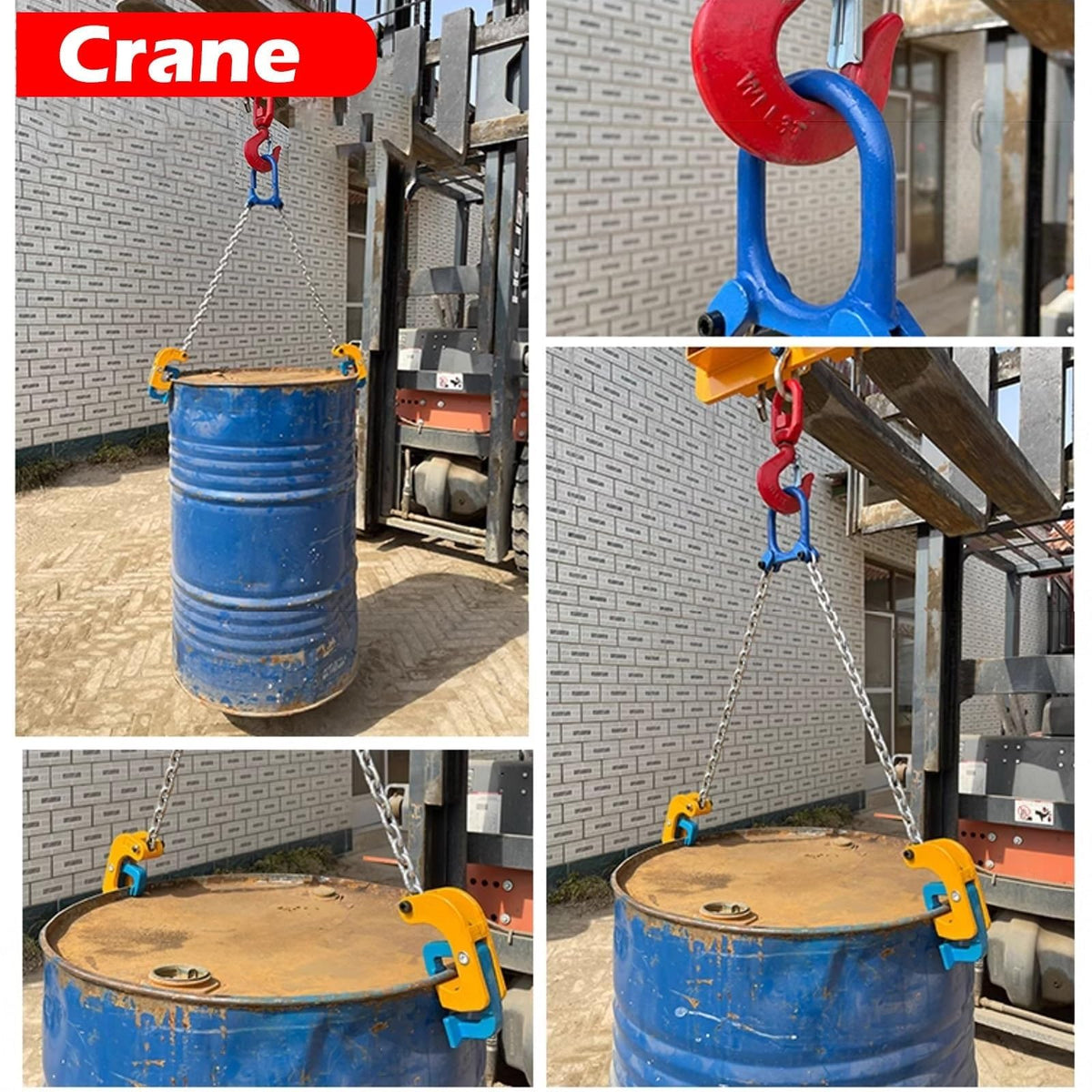This Heavy Duty Drum Lifting Chain with Self-Locking Hooks for Crane and Forklift Handling
