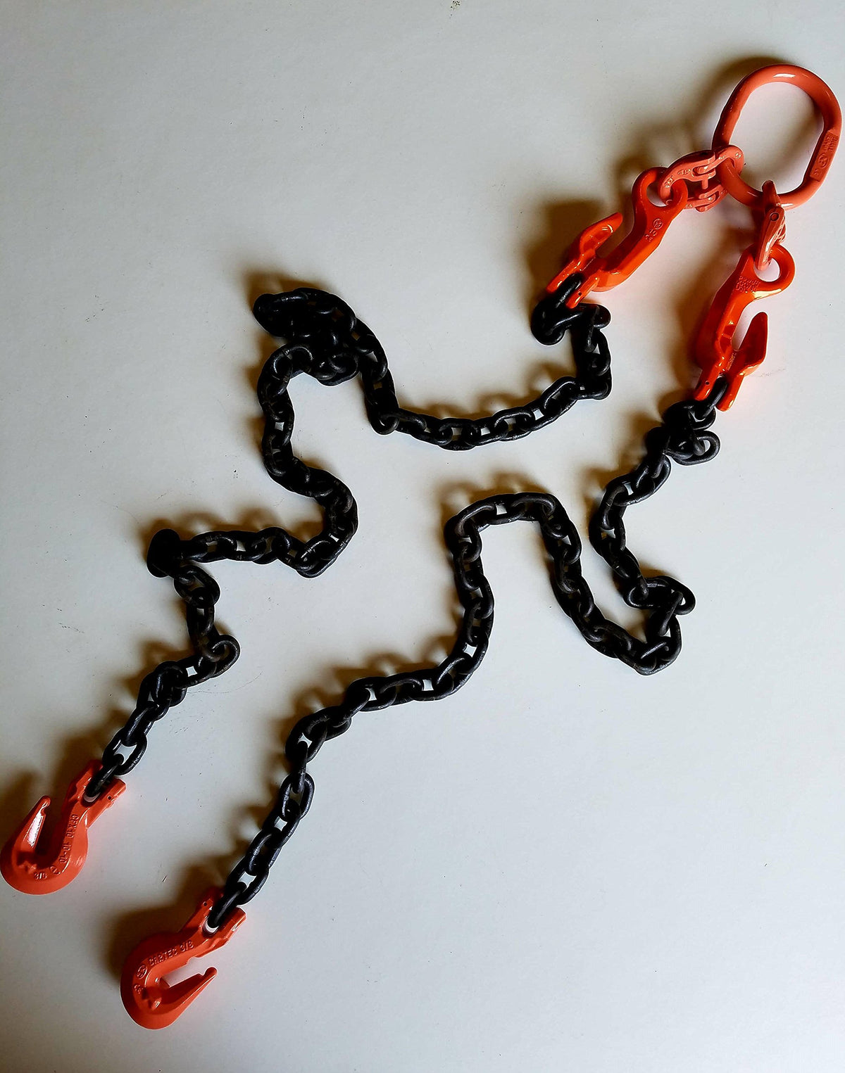 3/8" Double Leg Chain Sling with Inline Adjusting Grab Hooks; 5 Foot Long; Grab Hook END Fittings