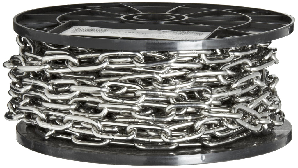 Campbell 0190424 316L Stainless Steel Chain on Reel, Bright, 5/32" Trade, 0.156" Diameter, 50' Length, 500 lbs Load Capacity