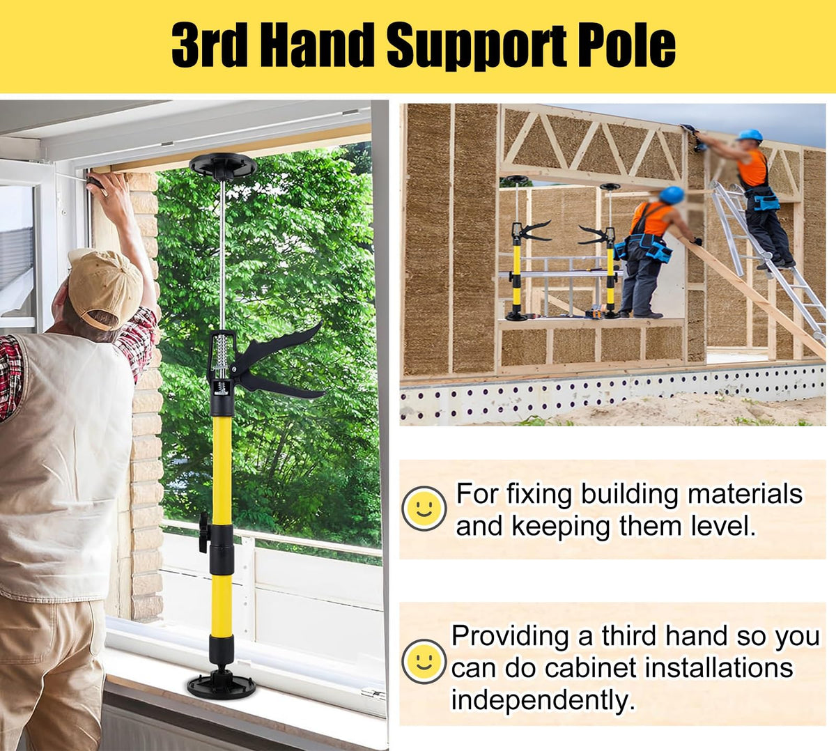 Vibeo Adjustable Support Pole Install Cabinets Tools with Bag, 3rd Hand Support Pole for Door Frame Cabinet Plasterboard, Drywall Lift Jack(2pcs,Large)