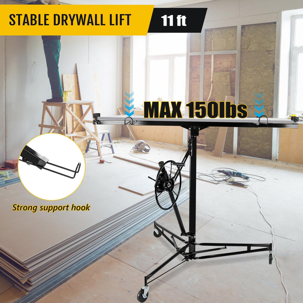 Heavy Duty 11FT Drywall Panel Lift, Telescopic Steel Arm & Locking Wheels