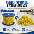 100FT Yellow Safety Chain, G30 Low Carbon Steel 3/16" Safety Chain on Reel