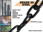 Black Powder Coated Chain 5/16" x 50 FT Bulk Cut | Swing Set Safety Barrier Gate | Industrial Grade Proof Coil G30 | Max Capacity 6,800 lbs (G3312PCBX50FT)