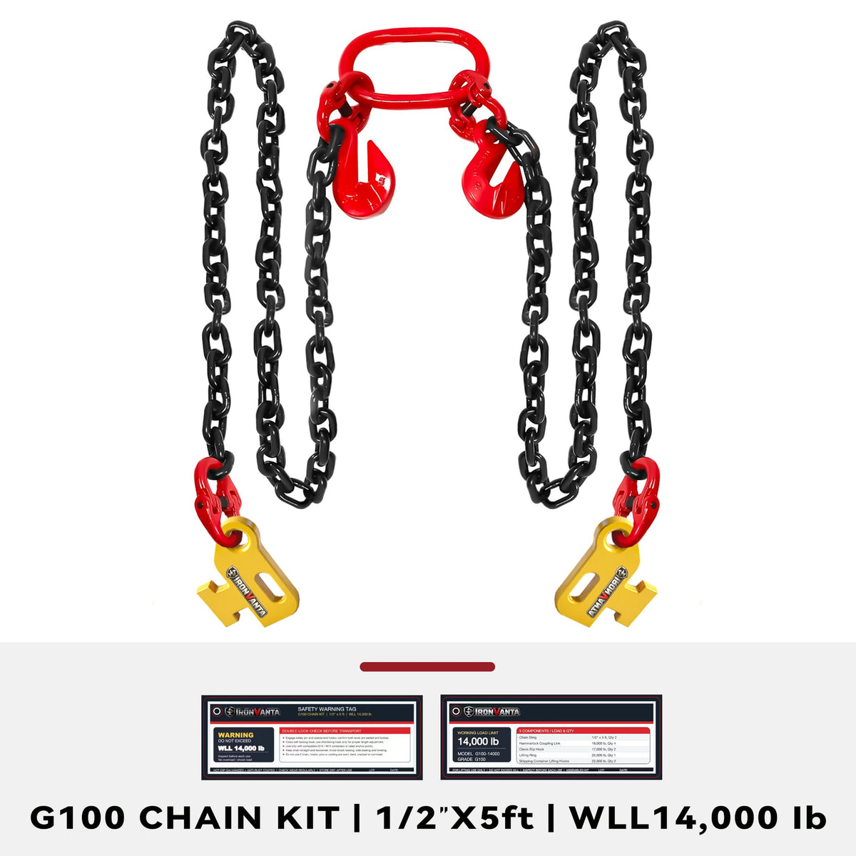 Shipping Container Lifting Chain Sling Kit, G100 14000 lb