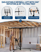 13ft Heavy-Duty Drywall Lift – 150LB Capacity Sheetrock Panel Hoist for Ceiling Installation, Single-Person Adjustable Material Lifter – Black