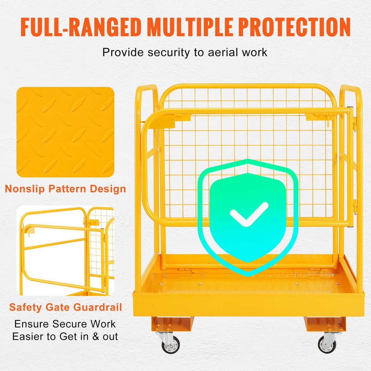 Foldable Forklift Safety Cage, 36" x 36" Forklift Work Platform with Lockable Swivel Wheels & Device Chain, 1200lbs Capacity Heavy Duty Steel Man Basket with Drain Hole for Aerial Work