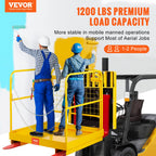 VEVOR Forklift Safety Cage, Forklift Man Basket 1200lbs Capacity, 36'' x 36'' Foldable Forklift Work Platform for 1-2 People with Double-Chain Guardrail & Drain Hole, Perfect for Aerial Work, Orange