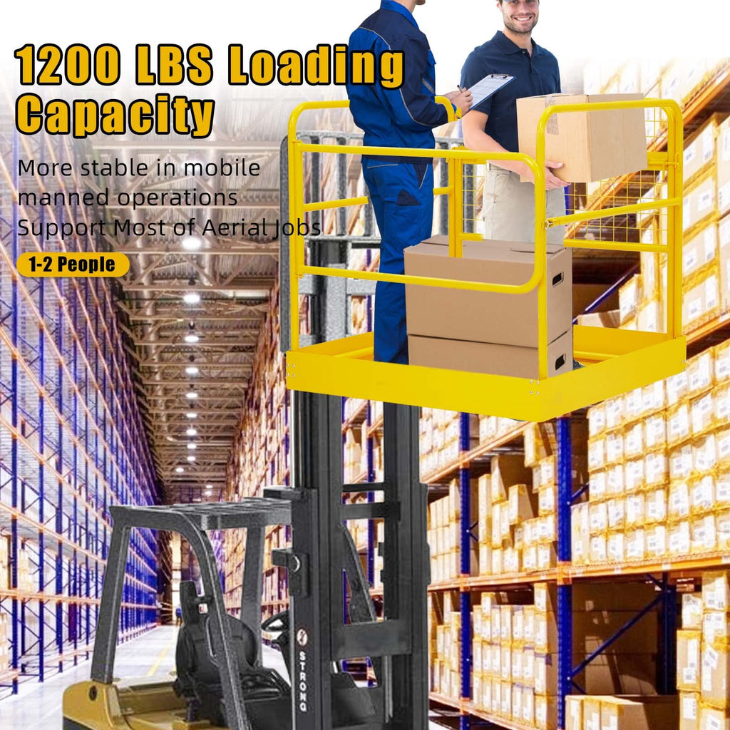 GarveeTech Forklift Safety Cage, 36 in x36 in inch Heavy Duty Collapsible Forklift Work Platform,1200 LBS Capacity with 4 Universal Wheels, for Most Aerial Jobs