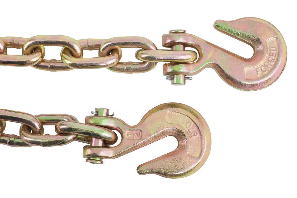 Mytee Products 2 Pack 1/2 Inch x 12 FT Grade 70 Binder Chain with Clevis Grab Hooks - G70 Transport Tow Chain - 11,300 Lbs Working Load Limit