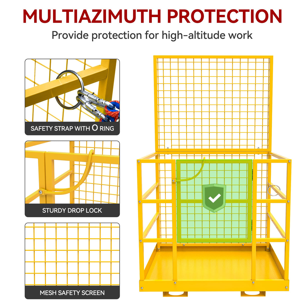 YITAMOTOR 43"x45" Forklift Safety Cage, 1400lbs Basket Platform w/Strap